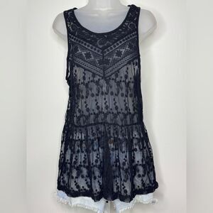 EXPRESS Long Black Lace Embroidered Tank Top. Size Medium